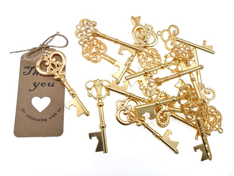 ALIMITOPIA 50pcs Skeleton Key Bottle Opener Bridal Shower Wedding Party Favor Souvenir Gift with Escort Tag and Jute Rope(Gold Tone) - Image 5